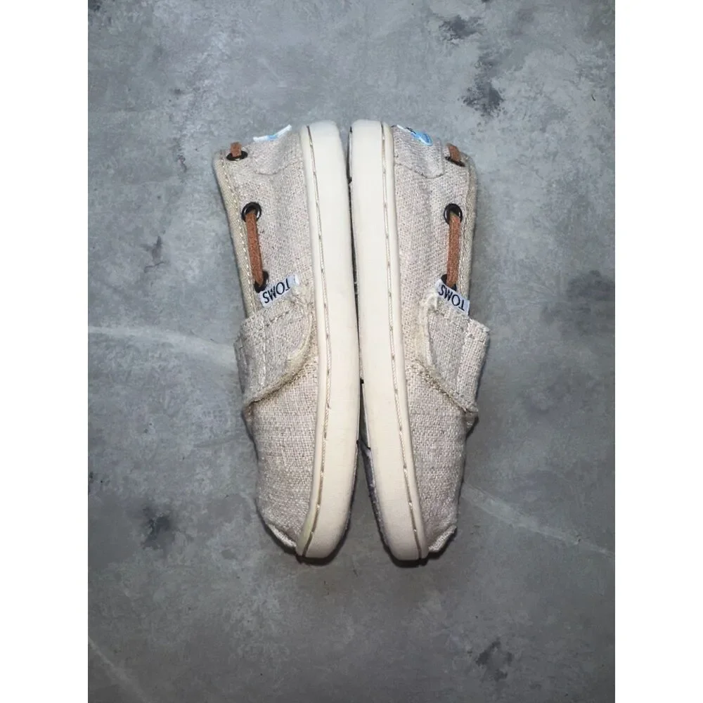 Toddler TOMS Tiny Bimini Natural Burlap Canvas Slip On Size T7,‎ Hook and Loop